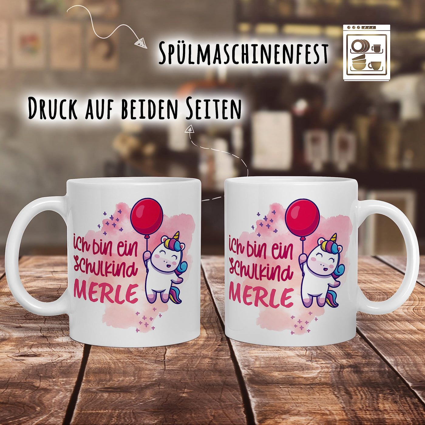 Kaffeebecher24 - Schuleinführung Geschenke Mädchen - Tasse Personalisiert mit Name - Spülmaschinenfest - Geschenke Einschulung 1. Klasse (Einhorn)