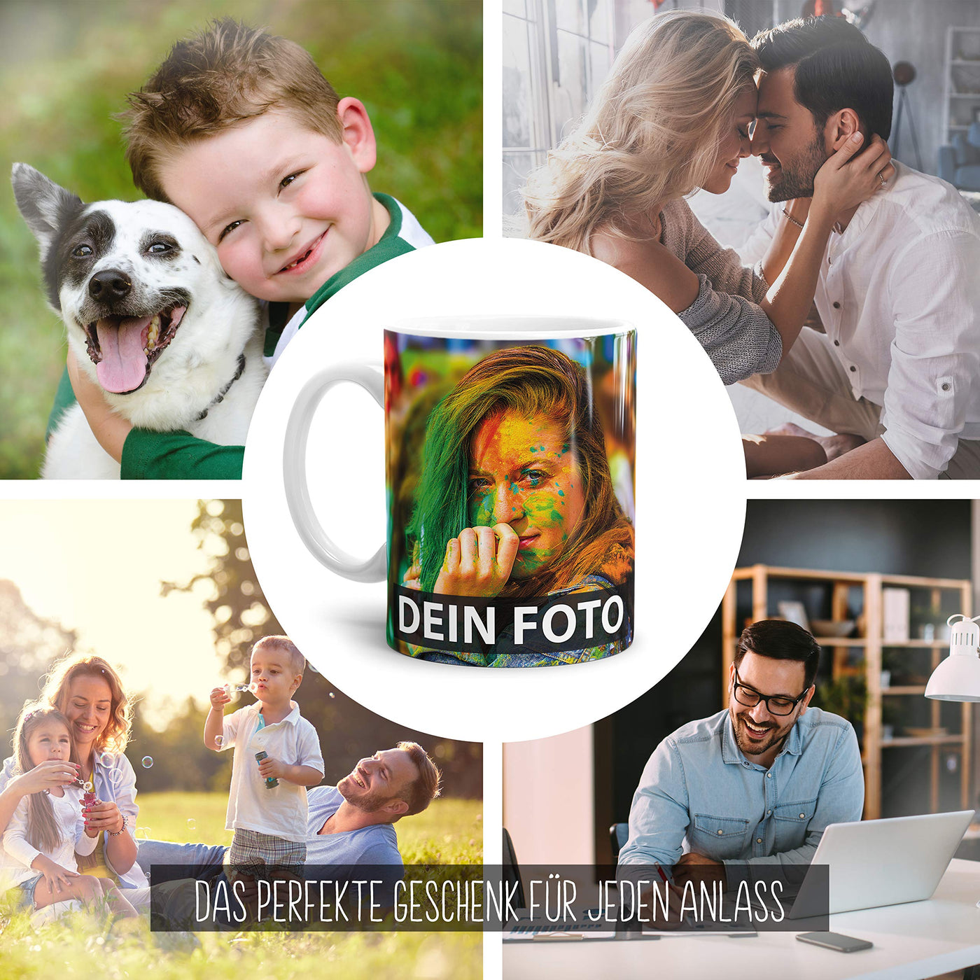 Tasse selbst individuell gestalten/Personalisierbar mit eigenem Foto bedrucken/Fototasse/Motivtasse/Werbetasse/Firmentasse mit Logo/Weiss - Glanz - XXL Druck