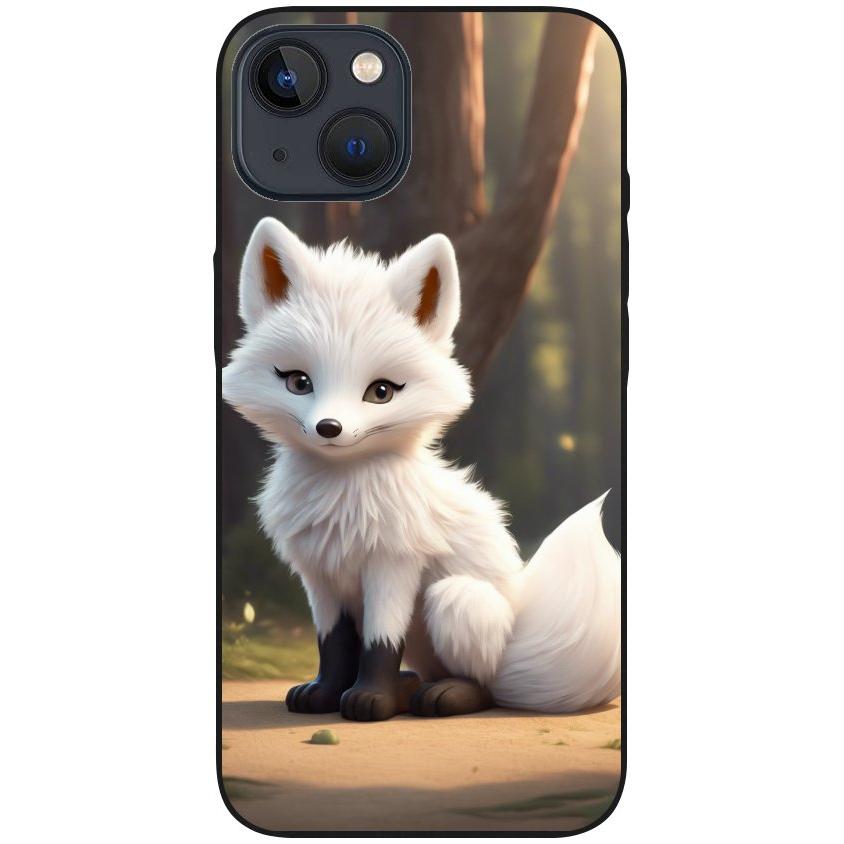 Hülle iPhone 13 - Silikonhülle schwarz mit Motiv 16 weißer Fuchs animiert - personalisierbar