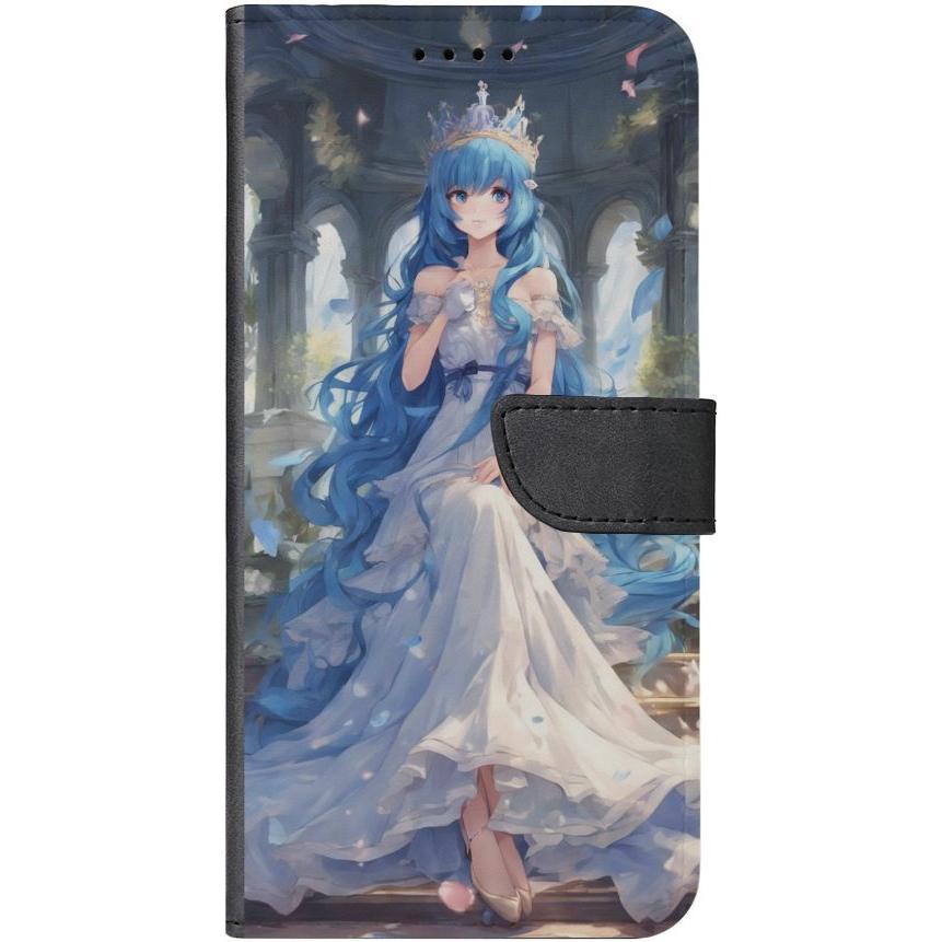 iPhone 13 Handyhülle aus Kunstleder mit Lasche Motiv 34 Anime blaue lange Haare - personalisierbar