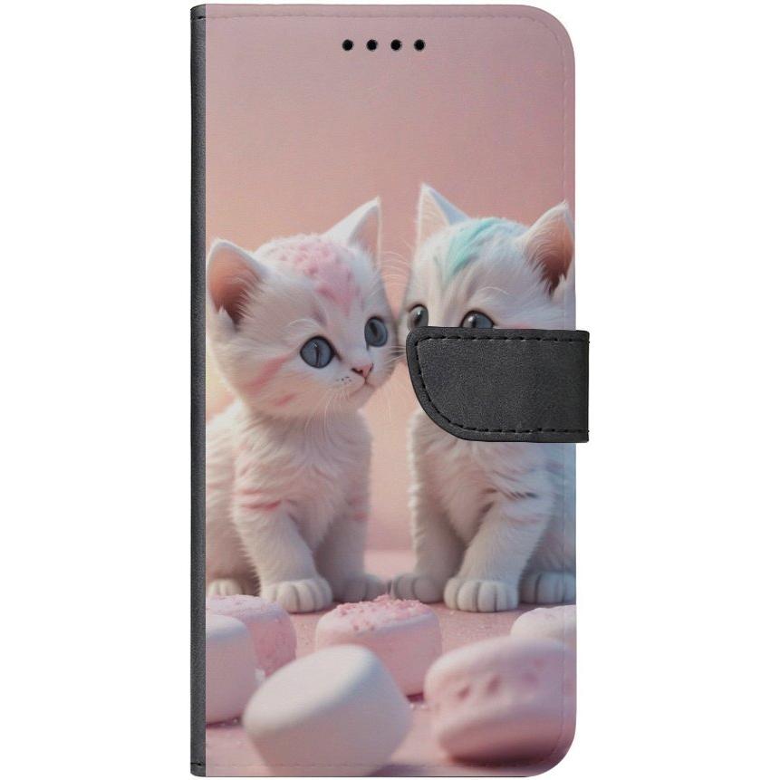 iPhone 15 Pro Max Handyhülle aus Kunstleder mit Lasche Motiv 46 Kätzchen Rosa - personalisierbar