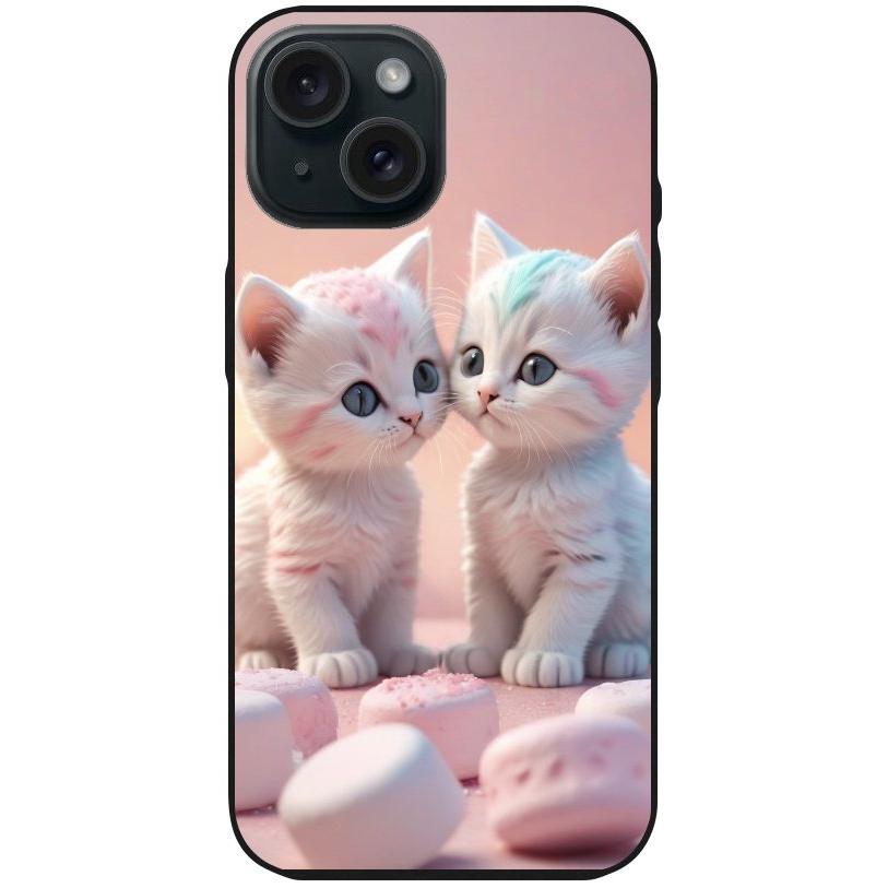 Handyhülle iPhone 15 - Silikonhülle schwarz mit Motiv 46 Kätzchen Rosa - personalisierbar