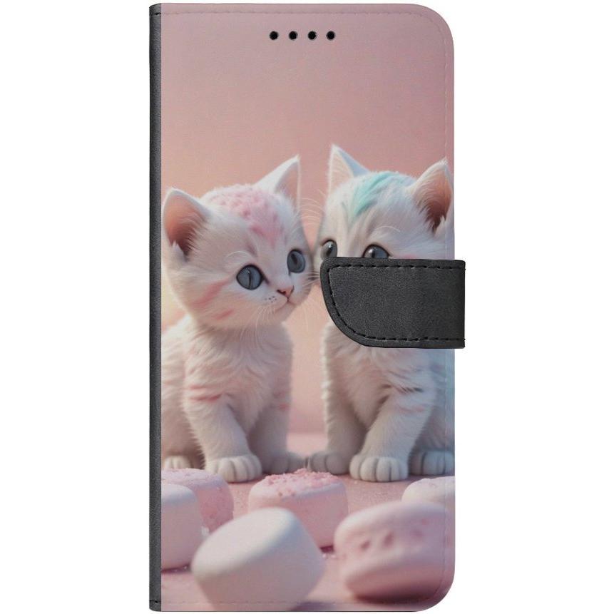 iPhone 14 Plus Handyhülle aus Kunstleder mit Lasche Motiv 46 Kätzchen Rosa - personalisierbar