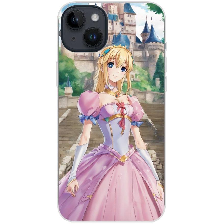 Handyhülle iPhone 14 Plus aus transparentem Silikon mit Motiv 50 Anime Prinzessin - personalisierbar