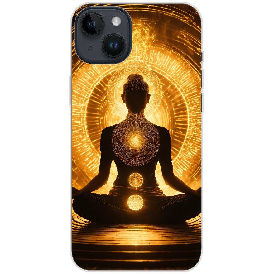 Handyhülle iPhone 14 Plus aus transparentem Silikon mit Motiv 32 Meditation - personalisierbar