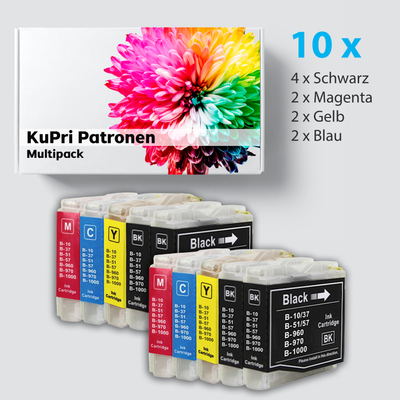 10er Set KuPri XXL Druckerpatronen für Brother DCP-770CW 4x BK je 2x C,M,Y kompatibel zu LC-1000