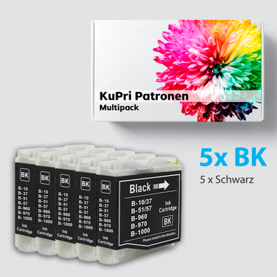 5 Stück KuPri XXL Druckerpatronen für Brother MFC-240C kompatiblel zu LC-1000BK Black Schwarz