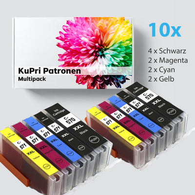 10er Set KuPri XXL Druckerpatronen für Canon Pixma TS9050 PGI570 / CLI571