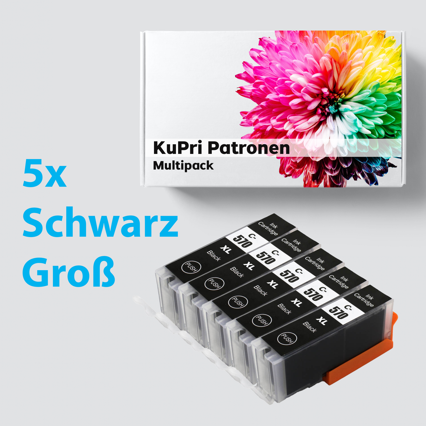 KuPri 5 Stück XXL Druckerpatronen für MG6852 PGI570 Black