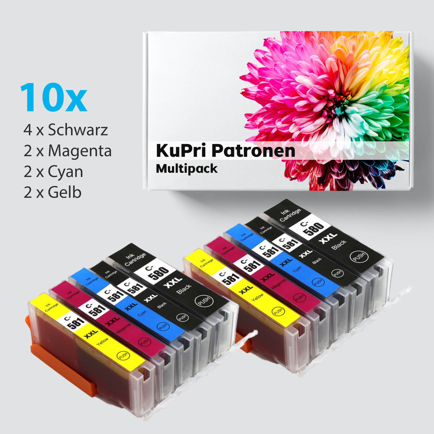 KuPri XXL Druckerpatronen für Canon PIXMA TS6250 10er Set PGI580 / CLI581