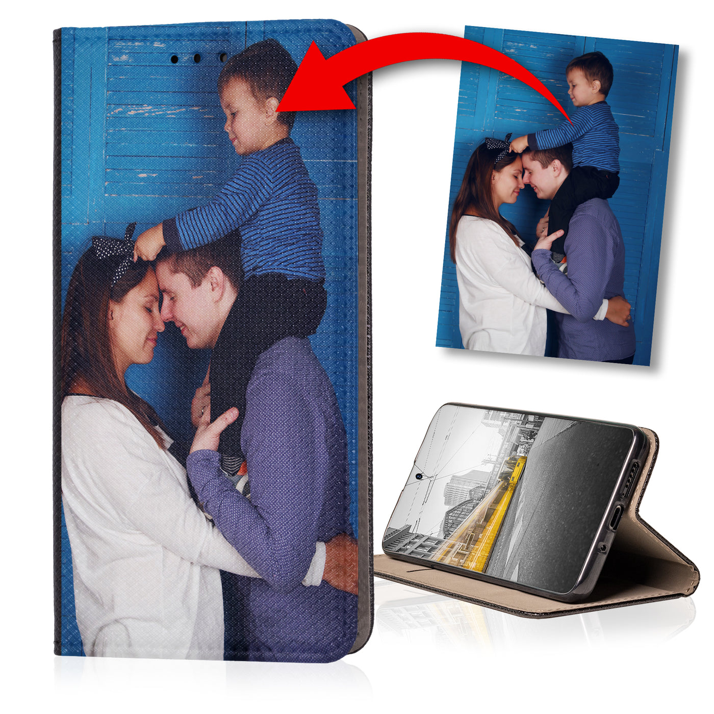 Handyhülle für Samsung Galaxy A70 personalisierte Hülle mit eigenem Bild Motiv Design Smart Magnet Klapphülle