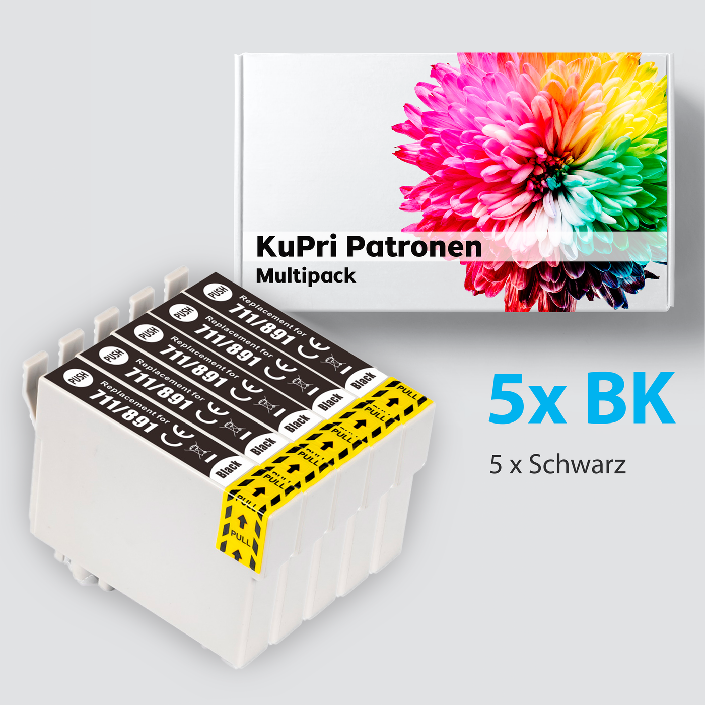 5 Stück KuPri XXL Druckerpatronen für Epson Stylus DX6000 kompatiblel zu T0711 Black Schwarz