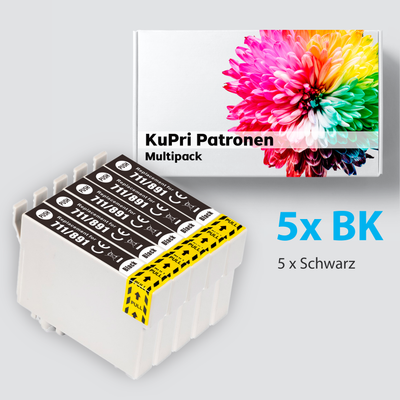 5 Stück KuPri XXL Druckerpatronen für Epson Stylus SX205 kompatiblel zu T0711 Black Schwarz
