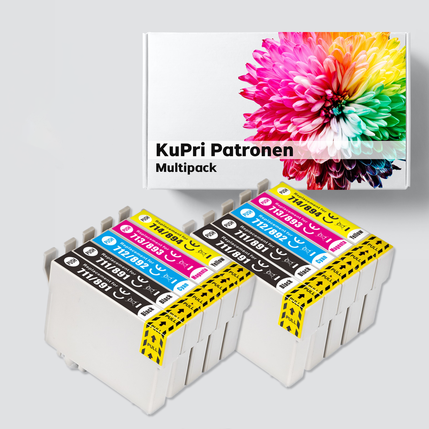 10er Set KuPri XXL Druckerpatronen für Epson Stylus DX7400 4x BK je 2x C,M,Y T0711 - T0714