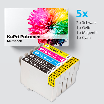 5er Set KuPri XXL Druckerpatronen für Epson Stylus SX515W 2x BK je 1x C,M,Y T0711 - T0714