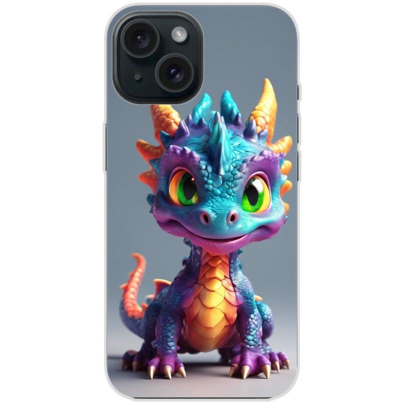 Handyhülle iPhone 15 aus transparentem Silikon mit Motiv 21 bunter Baby Drache - personalisierbar