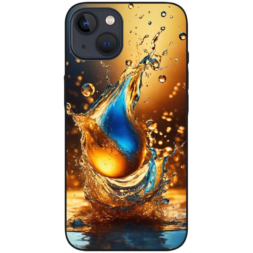 Hülle iPhone 13 - Silikonhülle schwarz mit Motiv 17 Wassertropfen abstract - personalisierbar