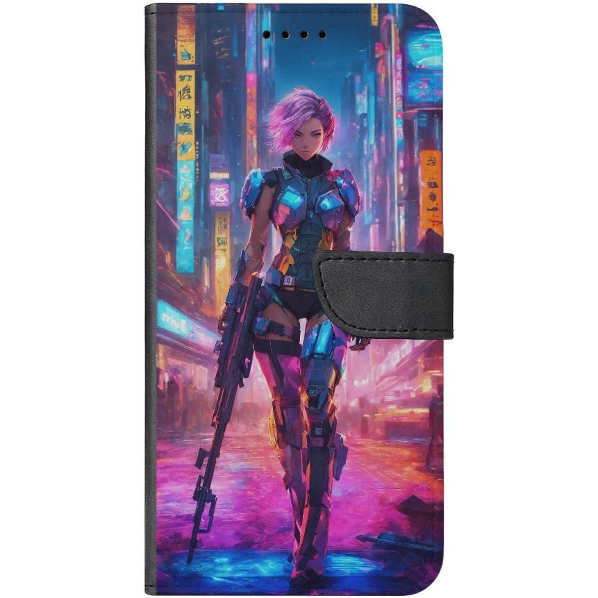 iPhone 14 Pro Handyhülle aus Kunstleder mit Lasche Motiv 22 Frau animiert - personalisierbar