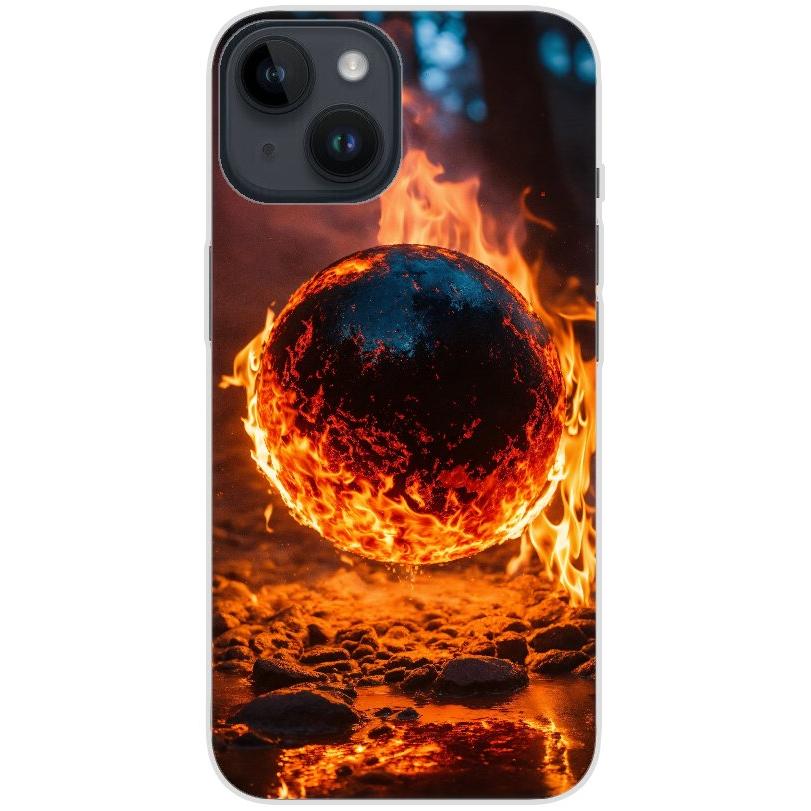 Handyhülle iPhone 14 aus transparentem Silikon mit Motiv 25 Feuerball - personalisierbar