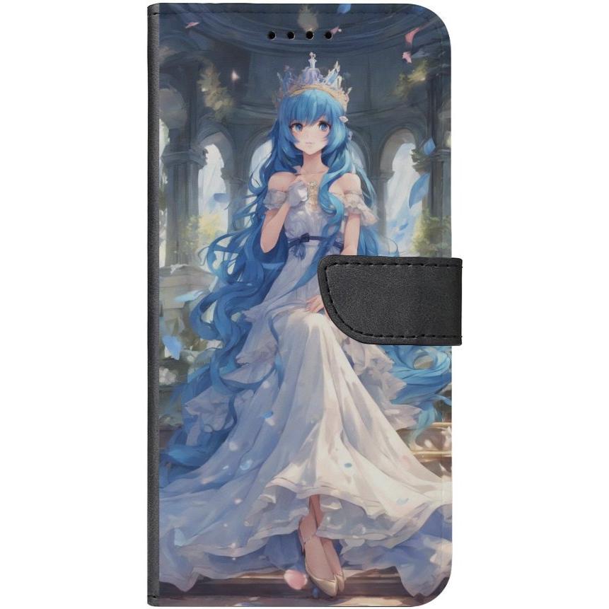 iPhone 14 Handyhülle aus Kunstleder mit Lasche 34 Anime blaue lange Haare - personalisierbar