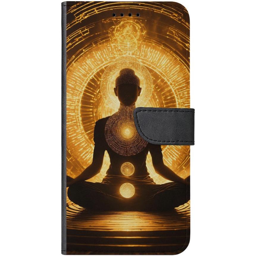 iPhone 13 Handyhülle aus Kunstleder mit Lasche Motiv 32 Meditation - personalisierbar