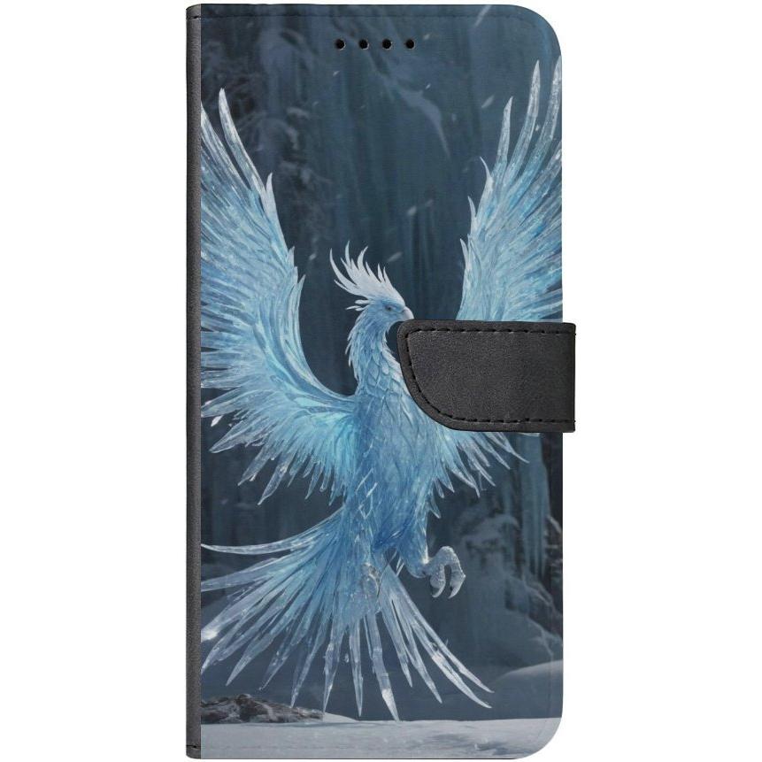 iPhone 15 Pro Max Handyhülle aus Kunstleder mit Lasche Motiv 8 weißer Phönix - personalisierbar