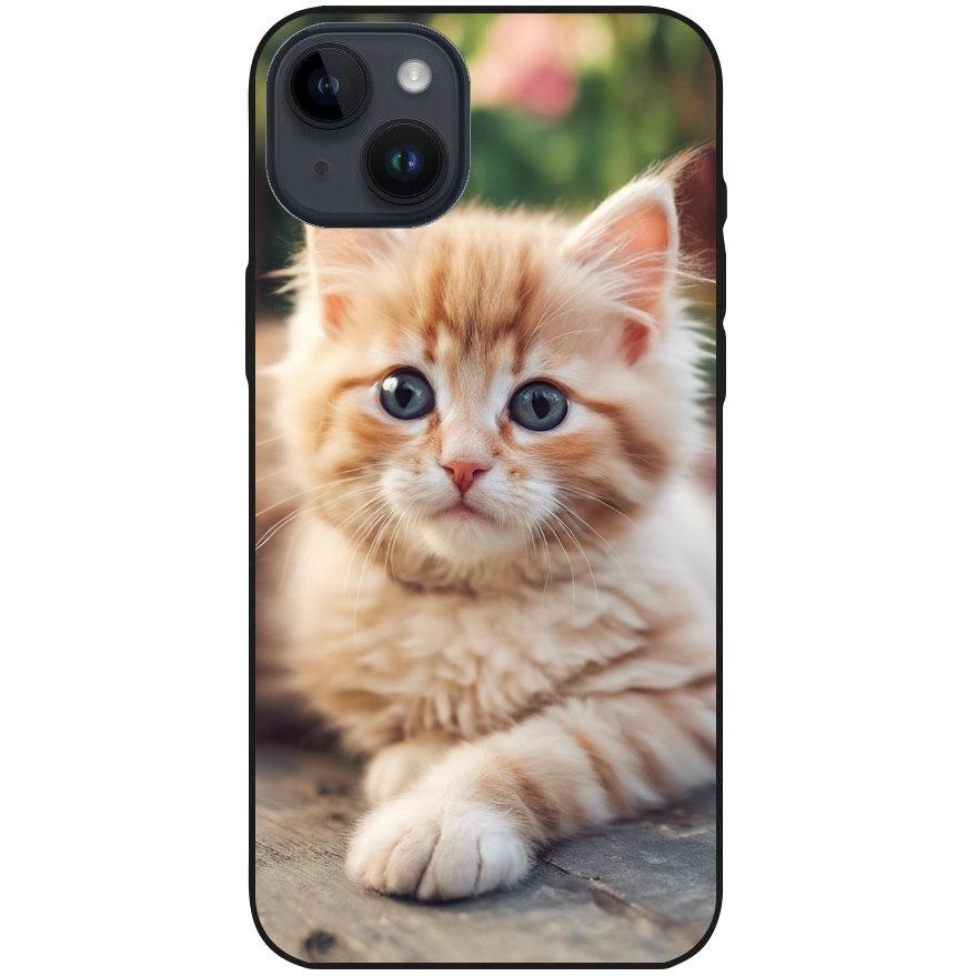 Hülle iPhone 14 Plus - Silikonhülle schwarz mit Motiv 48 Kätzchen - personalisierbar