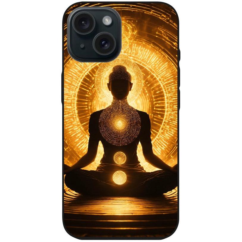 Handyhülle iPhone 15 - Silikonhülle schwarz mit Motiv 32 Meditation - personalisierbar