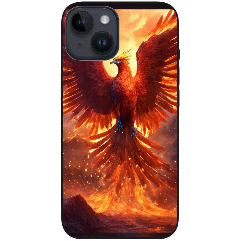 Hülle iPhone 14 - Silikonhülle schwarz mit Motiv 42 Feuer Phönix - personalisierbar