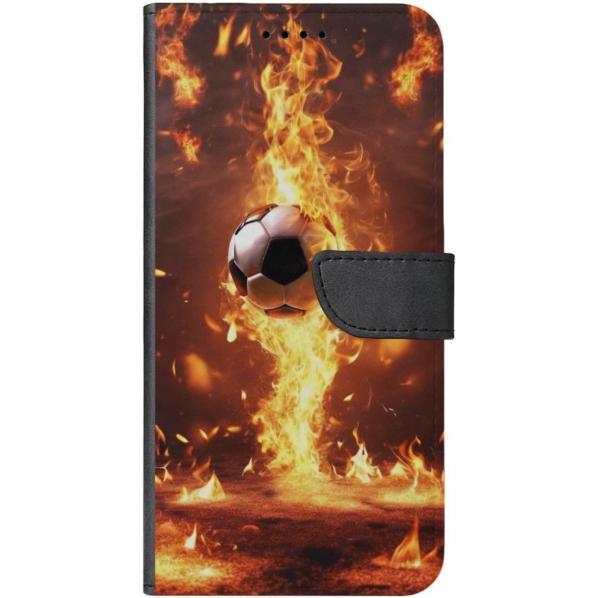 iPhone 13 Handyhülle aus Kunstleder mit Lasche Motiv 37 Fußball in Feuer - personalisierbar