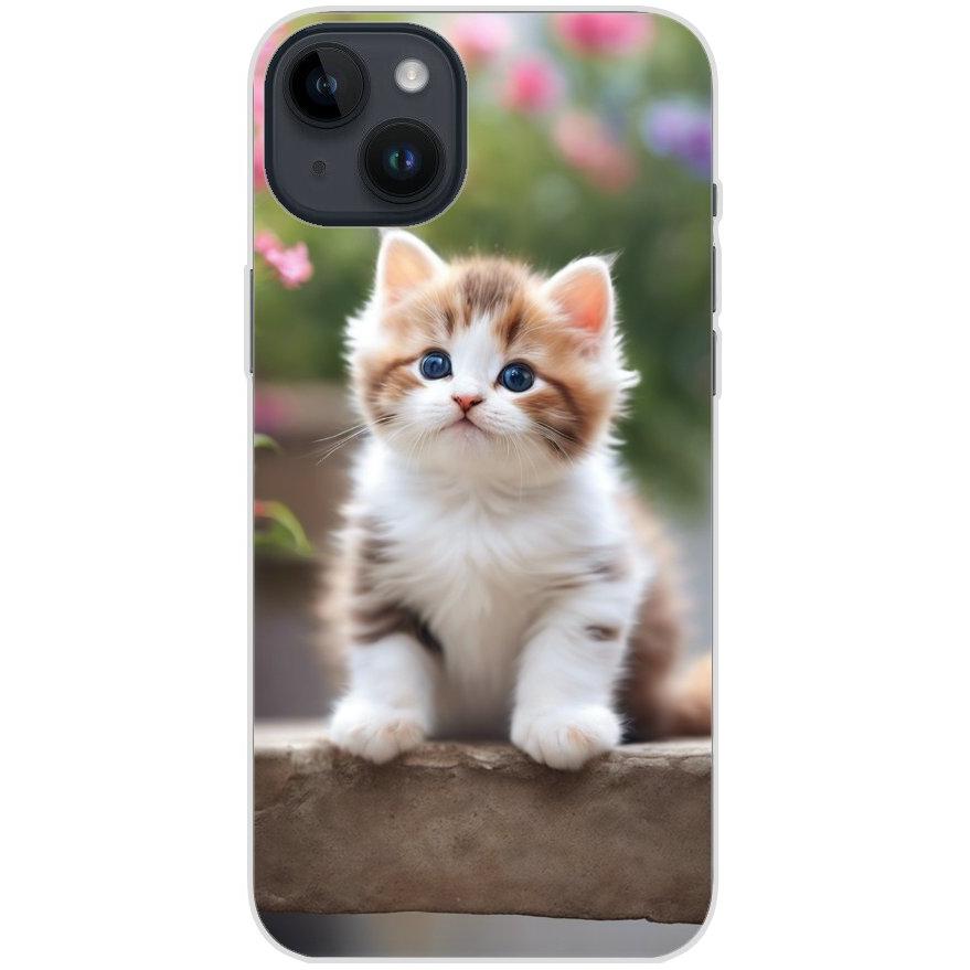 Handyhülle iPhone 14 Plus aus transparentem Silikon mit Motiv 10 süßes Kätzchen - personalisierbar