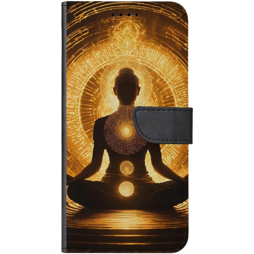 iPhone 14 Pro Handyhülle aus Kunstleder mit Lasche Motiv 32 Meditation - personalisierbar