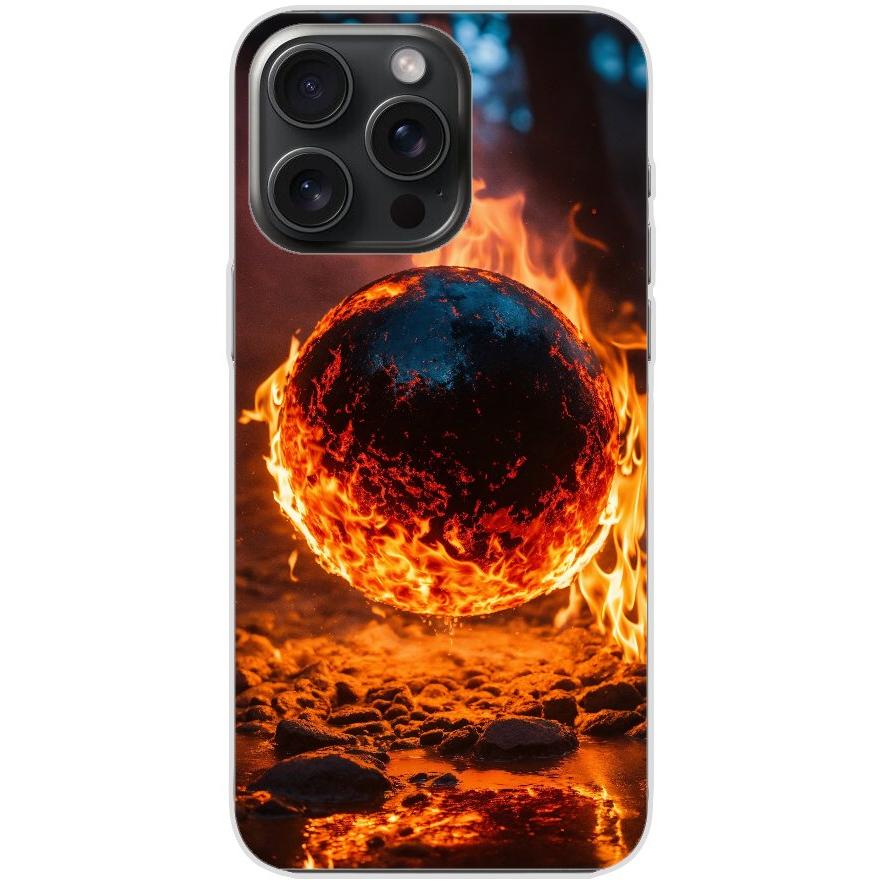 Handyhülle iPhone 15 Pro Max aus transparentem Silikon mit Motiv 25 Feuerball - personalisierbar