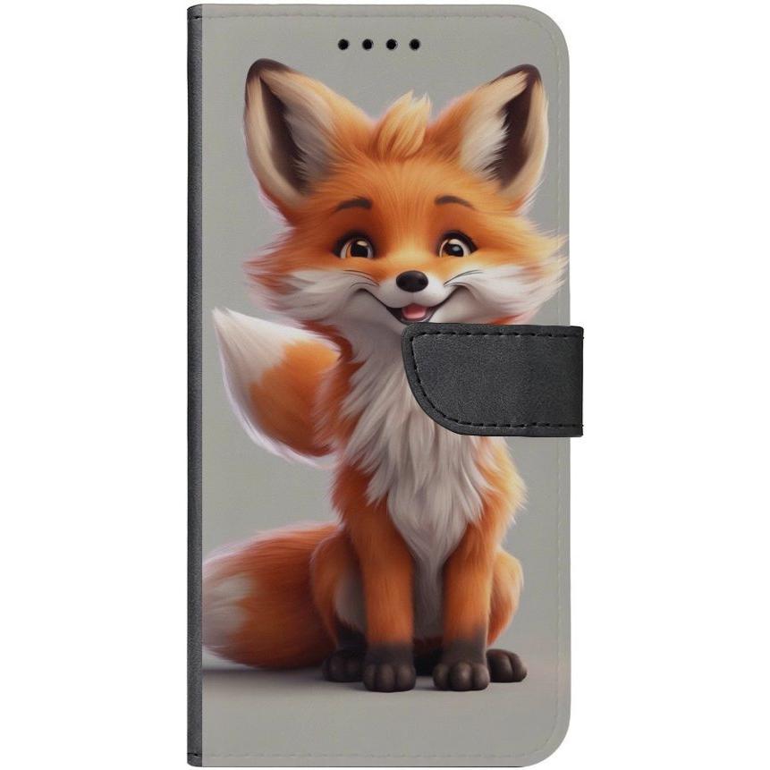 iPhone 14 Plus Handyhülle aus Kunstleder mit Lasche Motiv 6 Fuchs animiert - personalisierbar