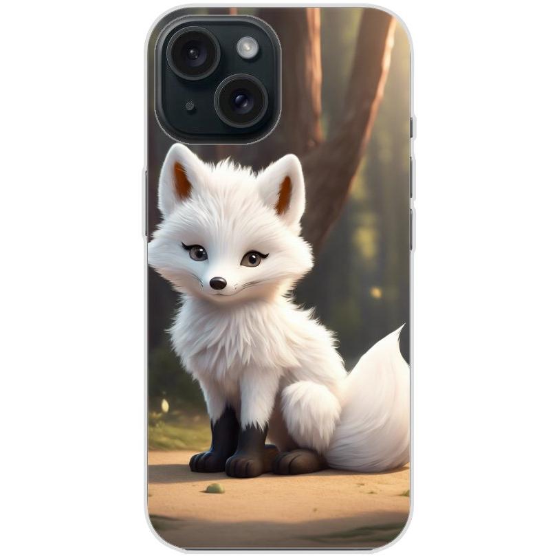 Handyhülle iPhone 15 aus transparentem Silikon mit Motiv 16 weißer Fuchs animiert - personalisierbar