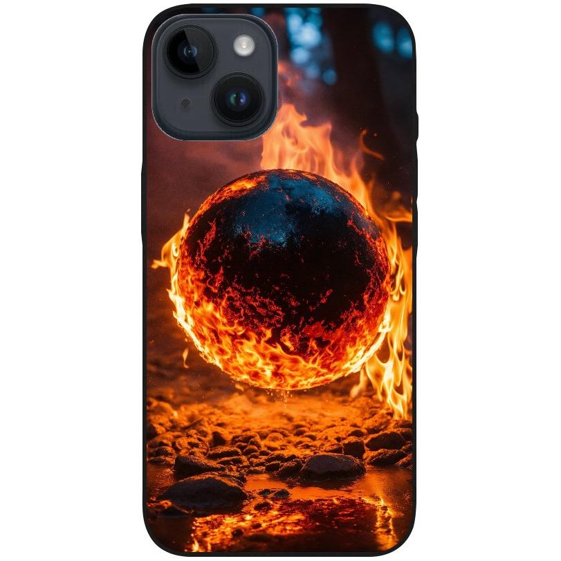 Hülle iPhone 14 - Silikonhülle schwarz mit Motiv 25 Feuerball - personalisierbar