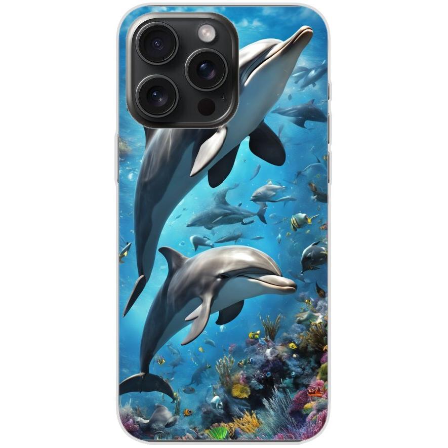 Handyhülle iPhone 15 Pro Max aus transparentem Silikon mit Motiv 40 Delfine - personalisierbar