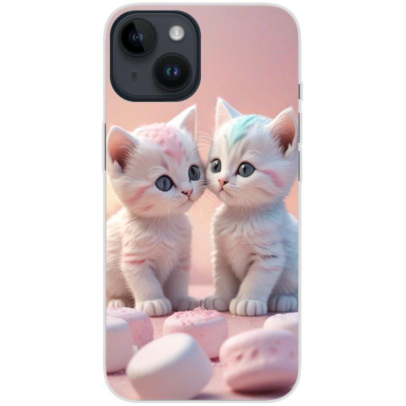 Handyhülle iPhone 14 aus transparentem Silikon mit Motiv 46 Kätzchen Rosa - personalisierbar