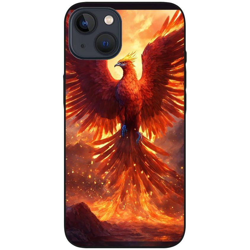 Hülle iPhone 13 - Silikonhülle schwarz mit Motiv 42 Feuer Phönix - personalisierbar