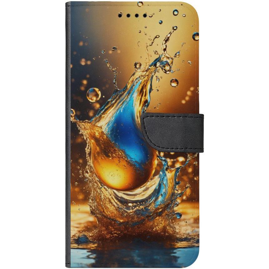 iPhone 14 Plus Handyhülle aus Kunstleder mit Lasche Motiv 17 Wassertropfen abstract - personalisierbar