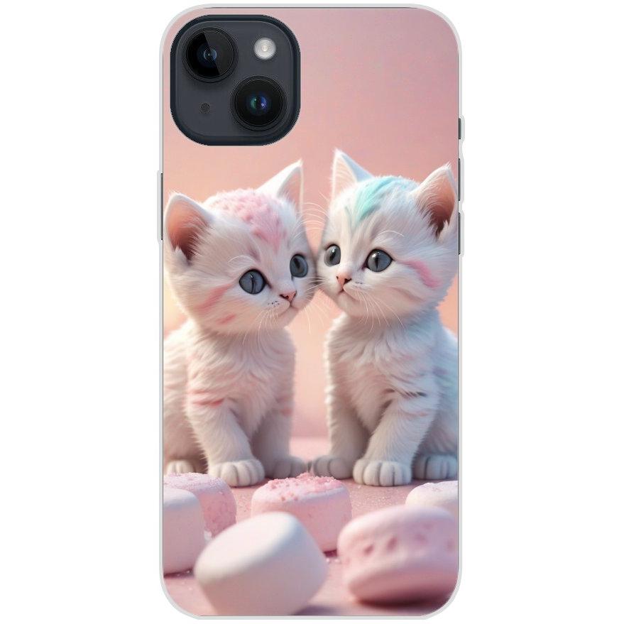 Handyhülle iPhone 14 Plus aus transparentem Silikon mit Motiv 46 Kätzchen Rosa - personalisierbar