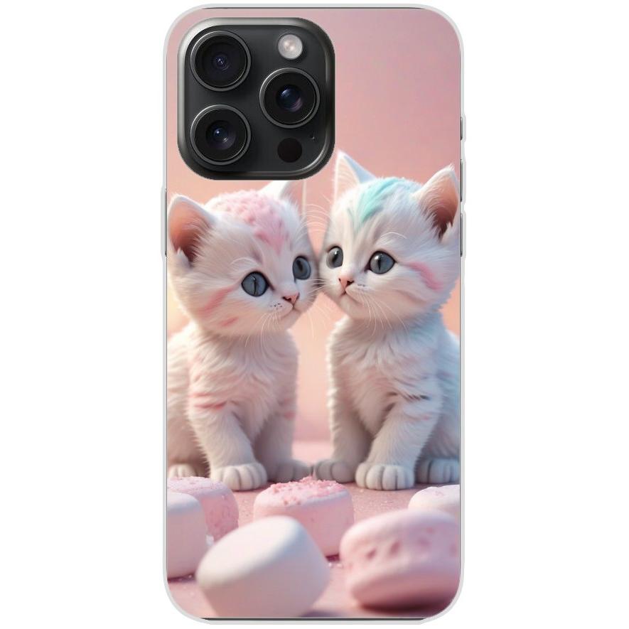 Handyhülle iPhone 15 Pro Max aus transparentem Silikon mit Motiv 46 Kätzchen Rosa - personalisierbar