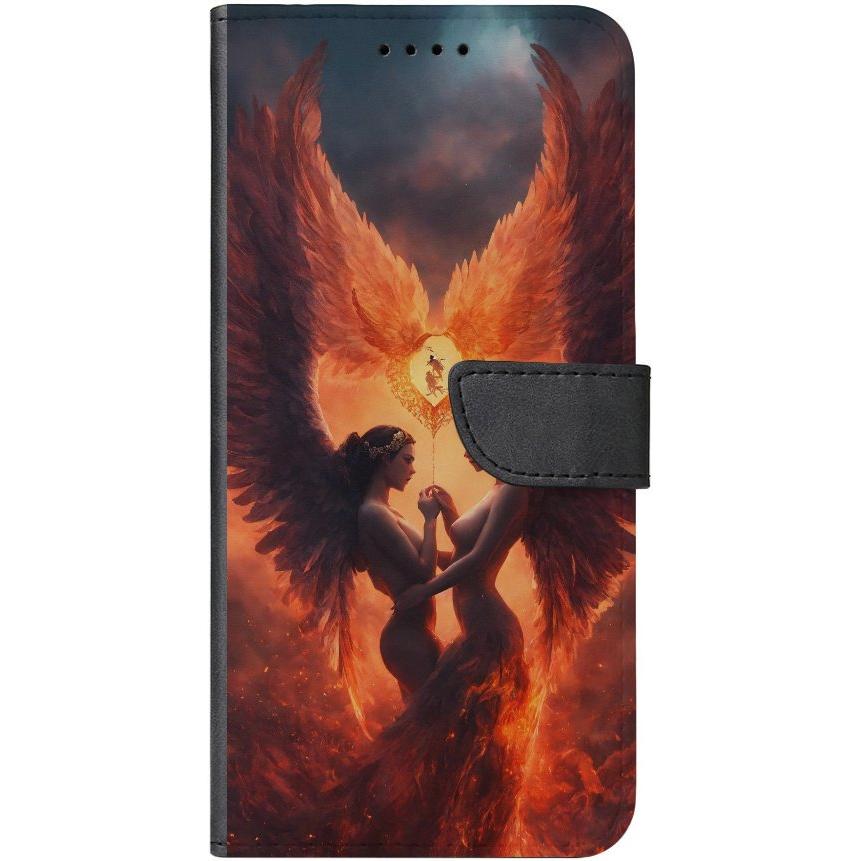 iPhone 15 Pro Max Handyhülle aus Kunstleder mit Lasche Motiv 23 Feuerengel - personalisierbar