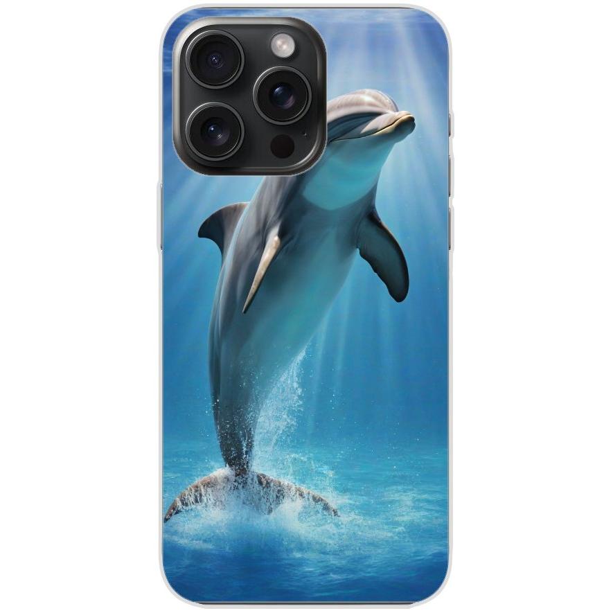 Handyhülle iPhone 15 Pro Max aus transparentem Silikon mit Motiv 39 einzelner Delfin - personalisierbar