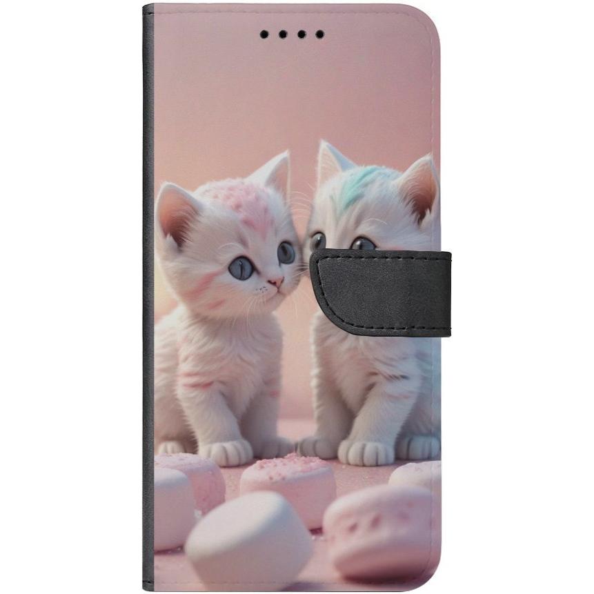 iPhone 13 Handyhülle aus Kunstleder mit Lasche Motiv 46 Kätzchen Rosa - personalisierbar