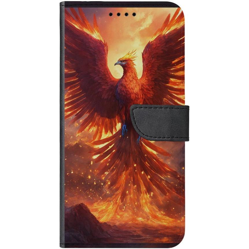 iPhone 13 Handyhülle aus Kunstleder mit Lasche Motiv 42 Feuer Phönix - personalisierbar