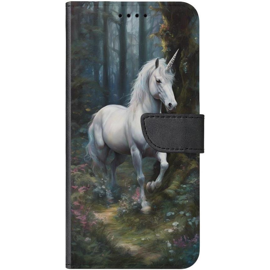 iPhone 15 Pro Handyhülle aus Kunstleder mit Lasche Motiv 44 Einhorn weiß - personalisierbar