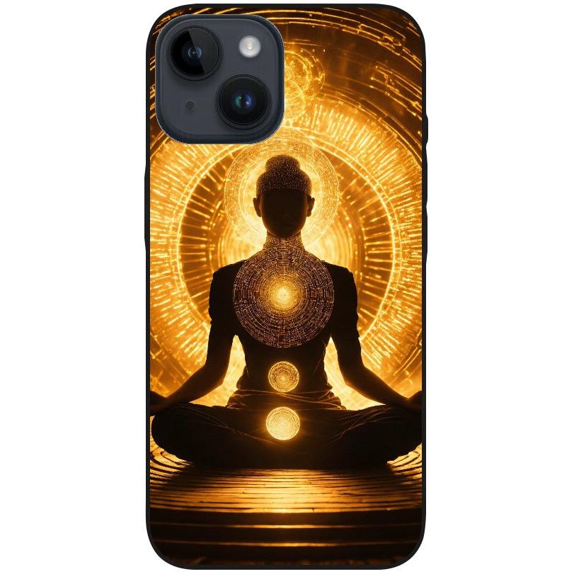 Hülle iPhone 14 - Silikonhülle schwarz mit Motiv 32 Meditation - personalisierbar
