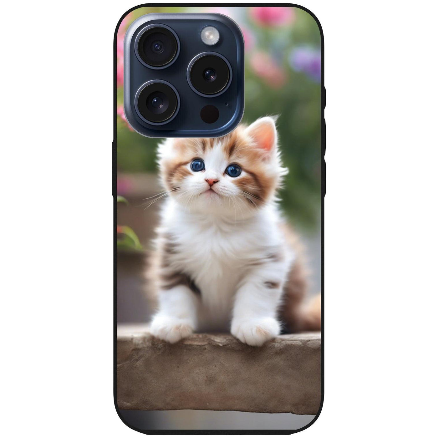 Handyhülle iPhone 15 Pro - Silikonhülle schwarz mit Motiv 10 süßes Kätzchen - personalisierbar