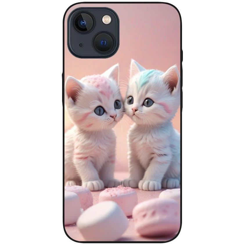 Hülle iPhone 13 - Silikonhülle schwarz mit Motiv 46 Kätzchen Rosa - personalisierbar